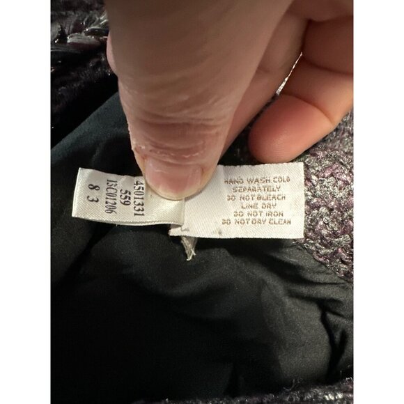 Chicos Women’s Textured Purple Knit Button Front Painted Silver Jacket Size 2 L - Picture 9 of 10